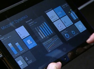 Microsoft Dynamics Metro app running on a Windows 8 tablet