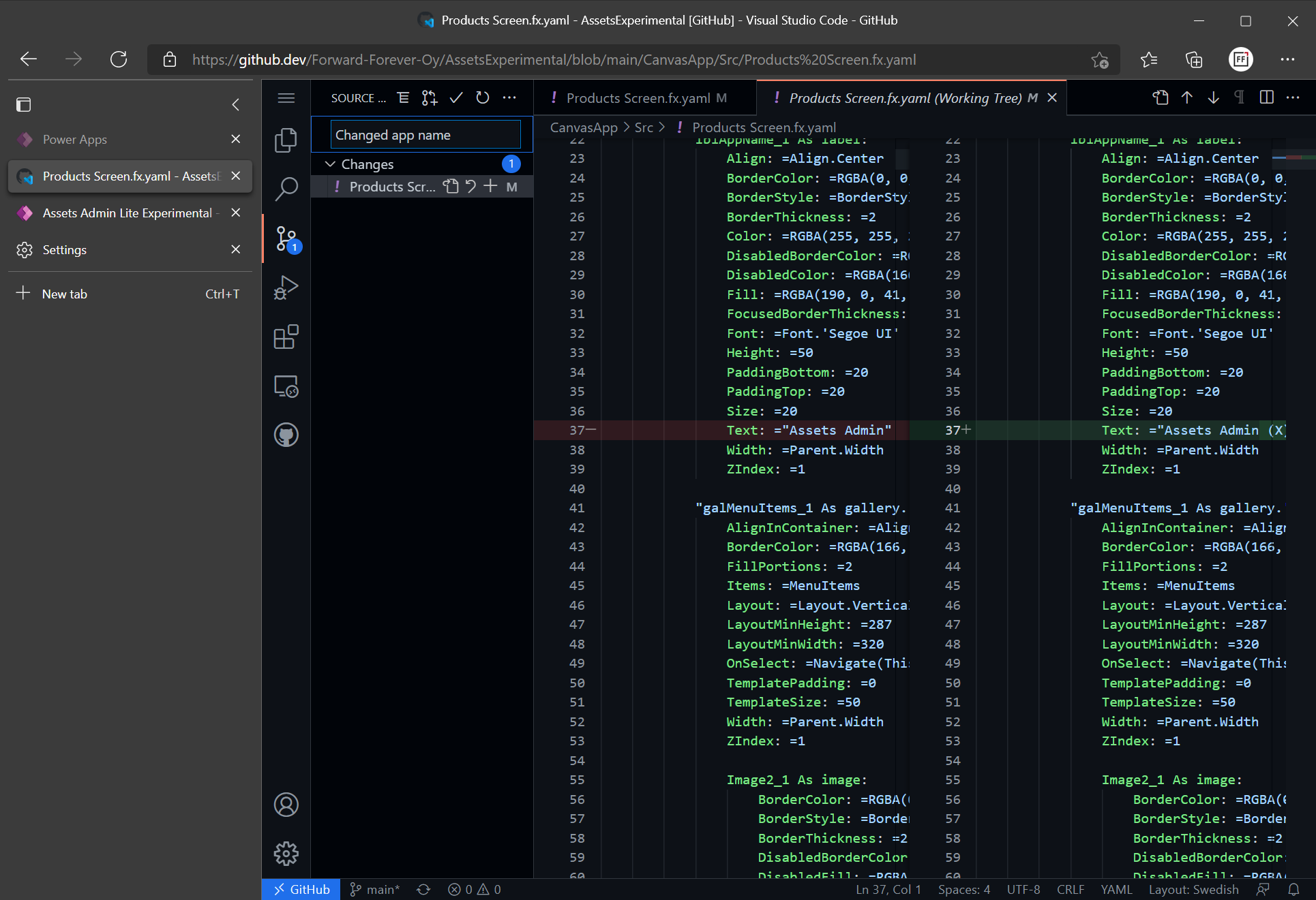 Canvas app source code editing with VS Code in your browser
