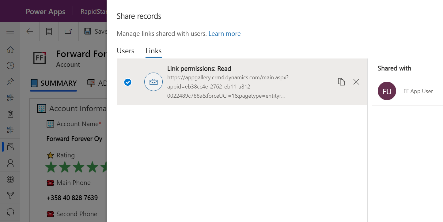 Share links with access to records in Model-driven Power Apps
